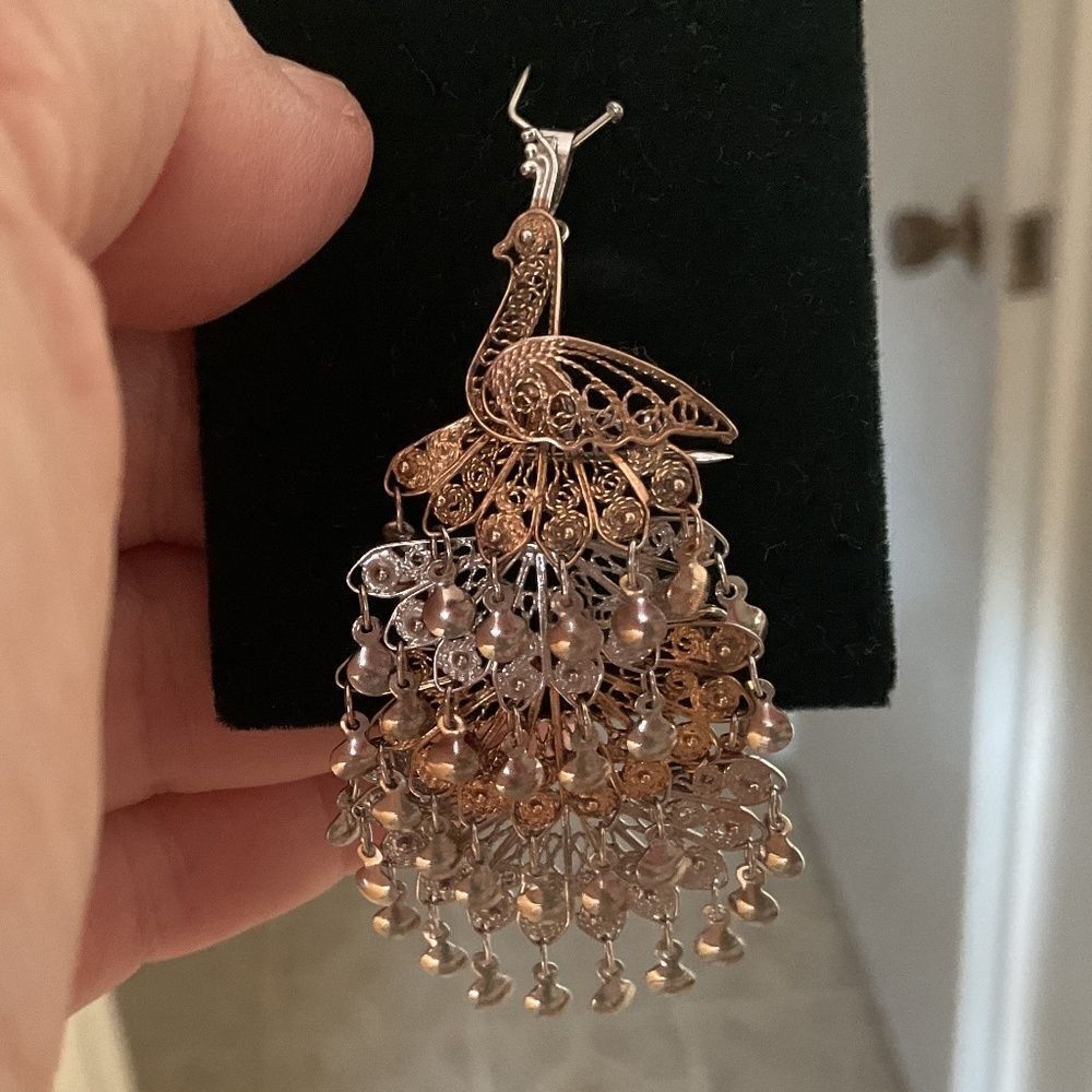 STERLING silver 925/Gold plated Peacock pendant/pin - Picture 8 of 14